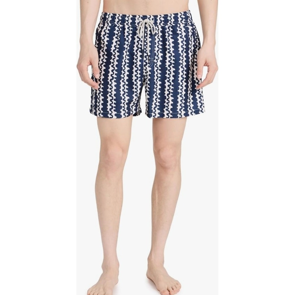 J.Crew Mens 5 Inch Inseam Flex Swim Trunks Navy Wavy Stripe XL BW492 NEW $80